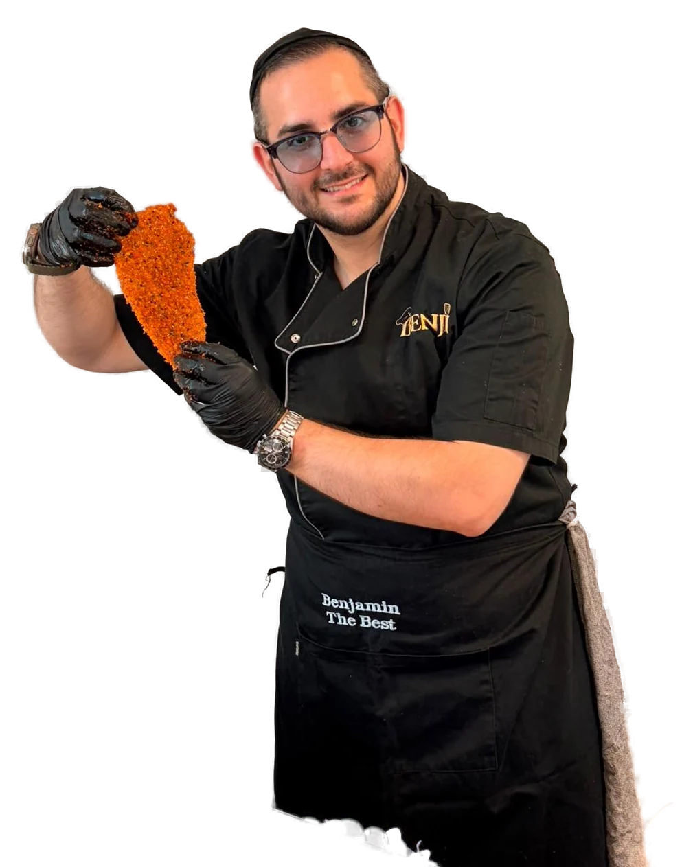Benji, chef à domicile, présente un schnitzel pané